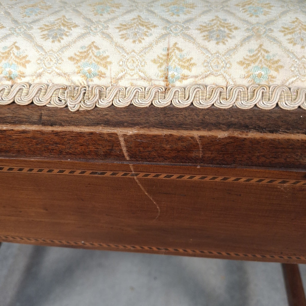Piano Vanity Table Stool Wooden with Storage Upholstered Seat Mid Century