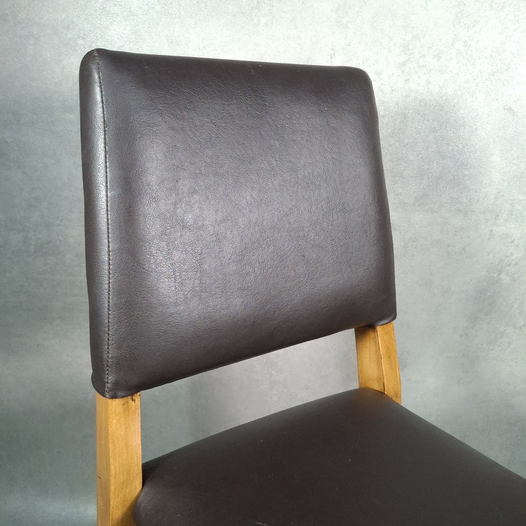 Dining Chair Vintage Brown Faux Leather Wooden Frame Retro Café Pub Restaurant